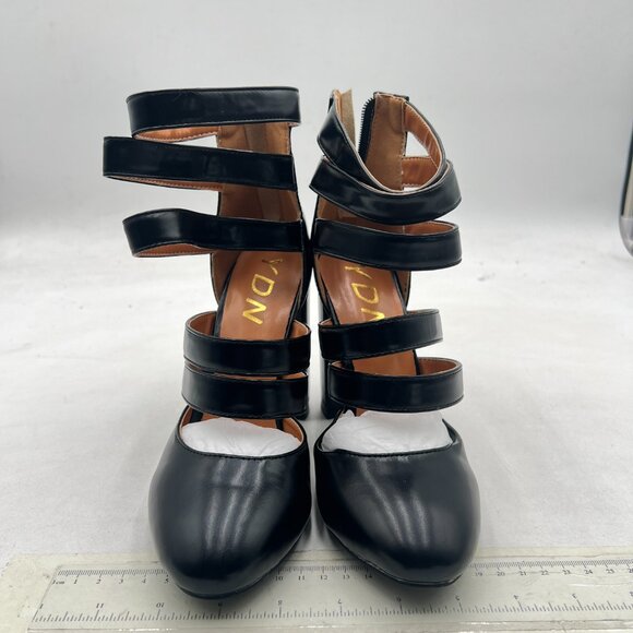 YDN Black Gladiator Strappy Sandals Block High Heel Round Toe Hollow Out Pumps - Picture 3 of 8